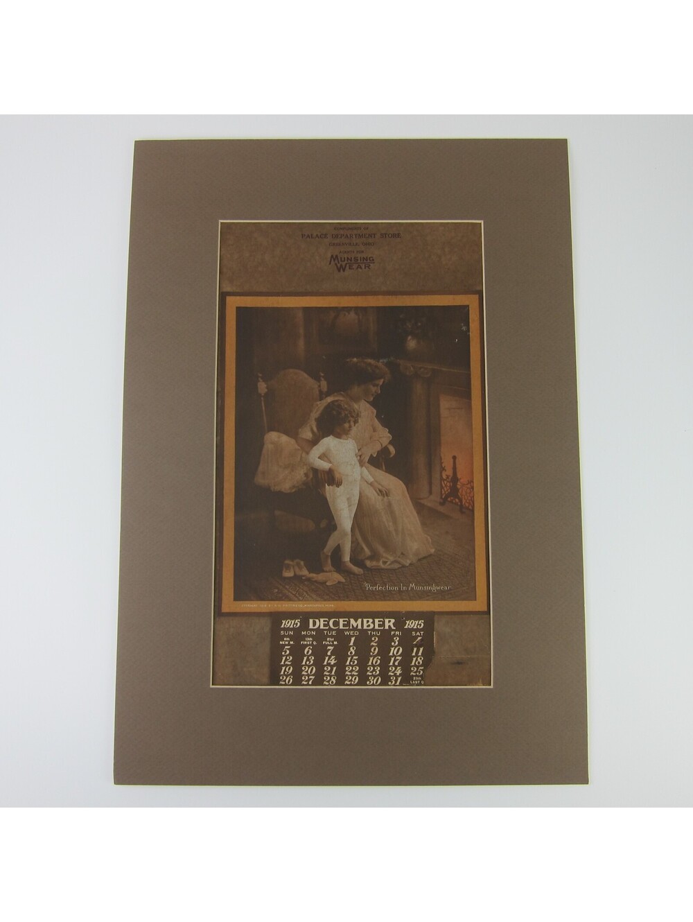 Munsingwear Art Calendar Print Advertising Display Woman Child Antique 1915 RARE